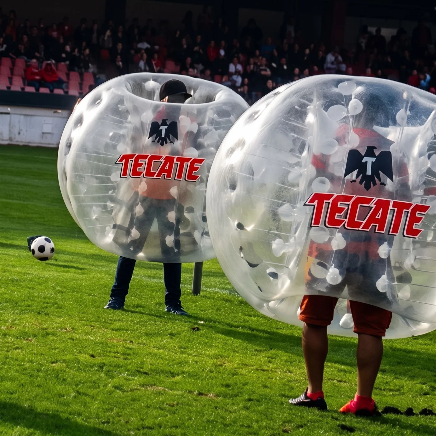 Bubble soccer brandeado con Tecate en el estadio