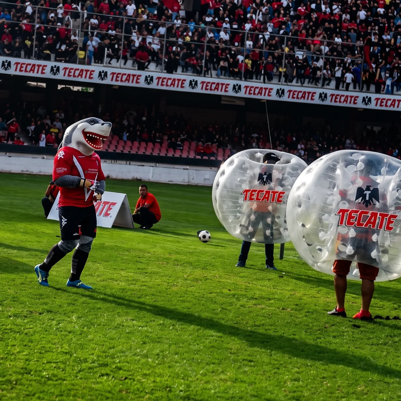 Bubble soccer brandeado Tecate en el estadio